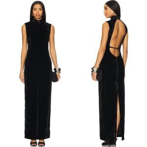 NBD | Crinkled Velvet Backless Dress in Black Open Back Maxi Sheath S